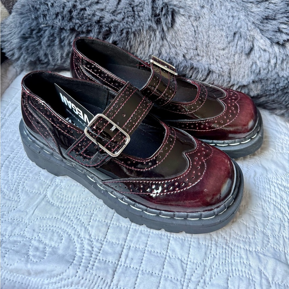 TUK Vegan Burgundy Brogue Mary Jane NWT